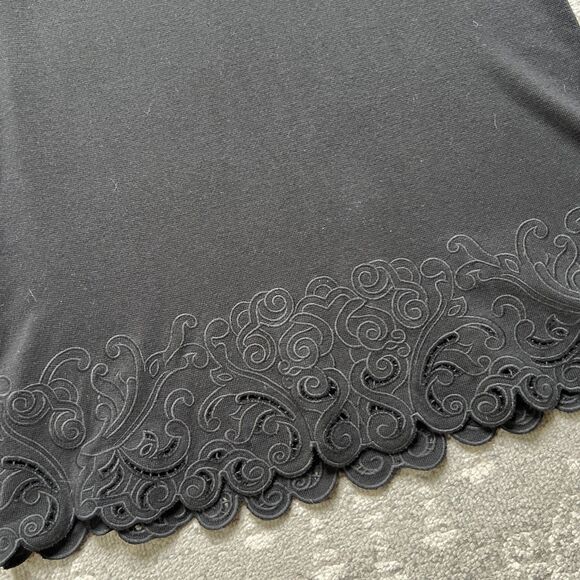 Talbots Black Midi Sweater Dress Medium Scalloped Cutwork Lace Short Sleeve - Picture 2 of 7